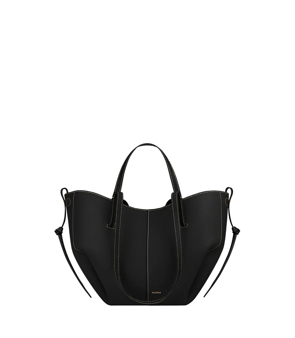 Polène Cyme Mini EDITION TEXTURED BLACK WITH ECRU STITCHING